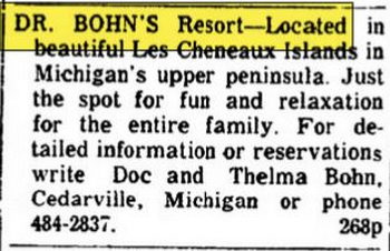 Berlins Resort (Dr. Bohns Cottages, Dr Bohns Resort) - May 1962 Ad